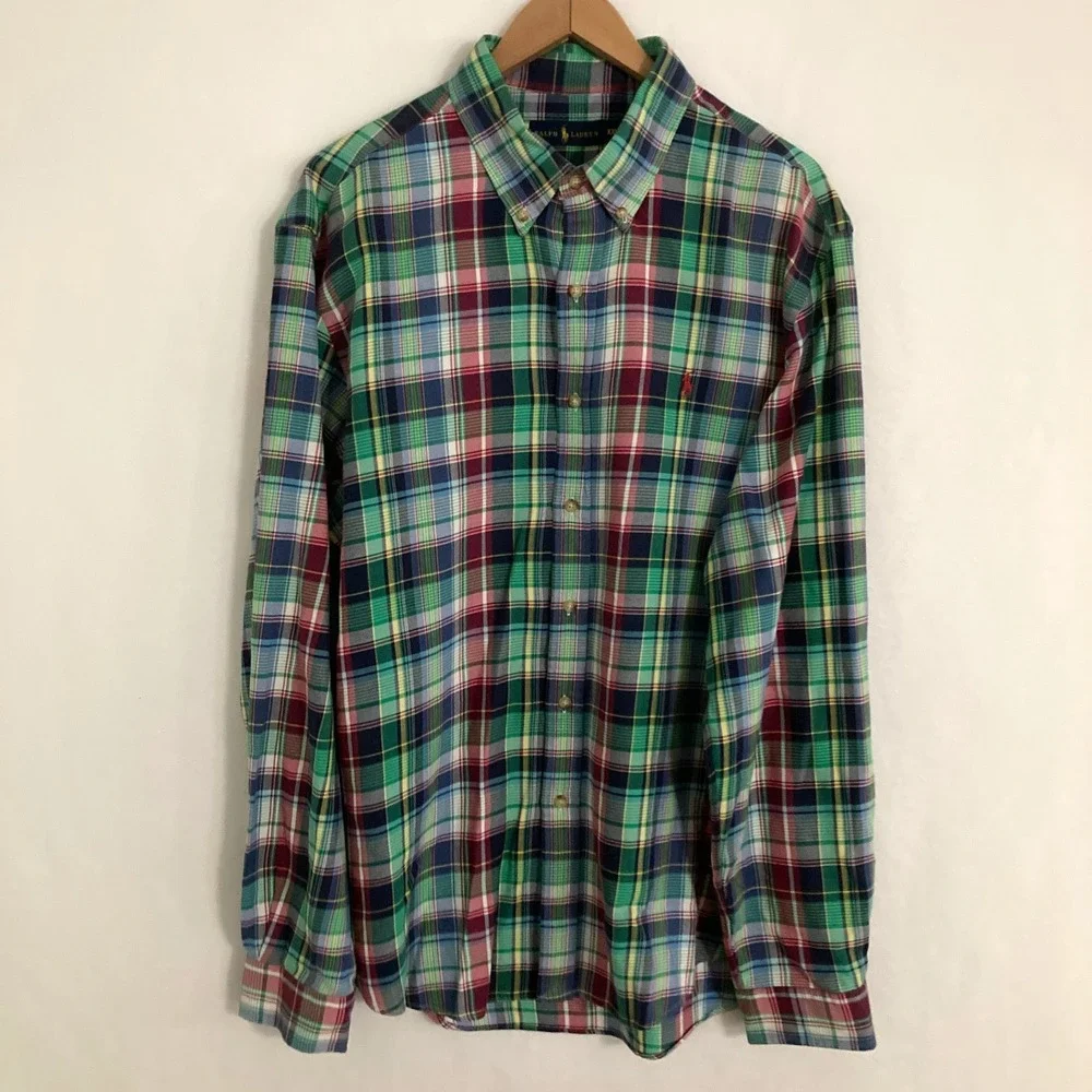 Ralph Lauren Shirt Mens XXL Long Sleeve‎ Button Down Plaid Office Preppy Ivy